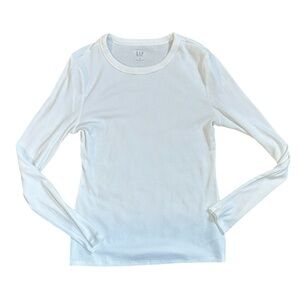 Women’s GAP White Ribbed Long Sleeve Shirt Size M soft White Long Sleeve Basic